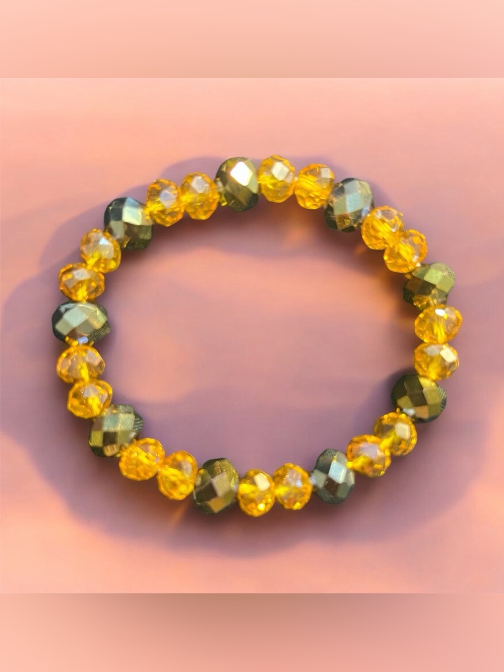 Handmade Yellow and Metallic Crystal Beaded Bracelet